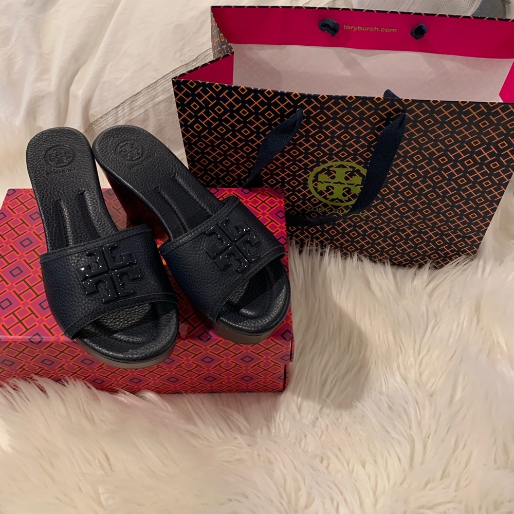 Tory Burch Lowell Wedge Slide Sandals sz 6